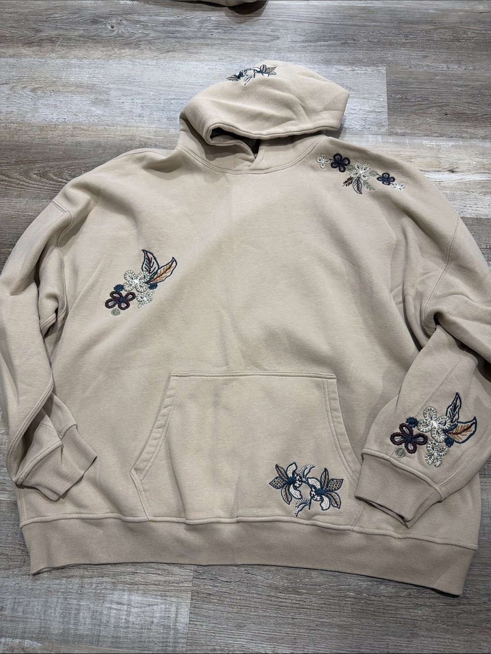 Abercrombie & Fitch Beige Hoodie with Floral Embroidery